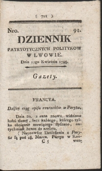 Dziennik Patryotycznych Politykow w Lwowie. R. 1795 Nr 91