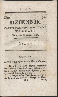 Dziennik Patryotycznych Politykow w Lwowie. R. 1795 Nr 91