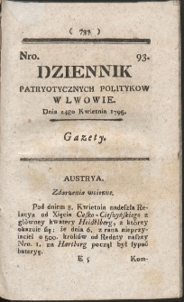 Dziennik Patryotycznych Politykow w Lwowie. R. 1795 Nr 93