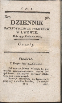 Dziennik Patryotycznych Politykow w Lwowie. R. 1795 Nr 96