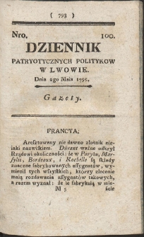 Dziennik Patryotycznych Politykow w Lwowie. R. 1795 Nr 100