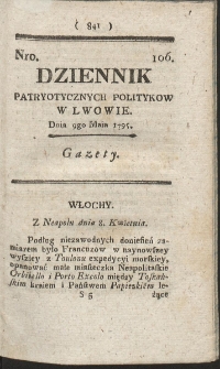 Dziennik Patryotycznych Politykow w Lwowie. R. 1795 Nr 106