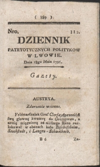 Dziennik Patryotycznych Politykow w Lwowie. R. 1795 Nr 112