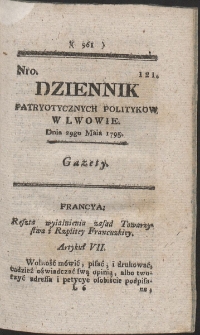 Dziennik Patryotycznych Politykow w Lwowie. R. 1795 Nr 121