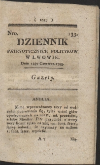 Dziennik Patryotycznych Politykow w Lwowie. R. 1795 Nr 133