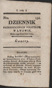 Dziennik Patryotycznych Politykow w Lwowie. R. 1795 Nr 134