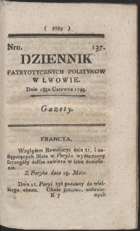 Dziennik Patryotycznych Politykow w Lwowie. R. 1795 Nr 137