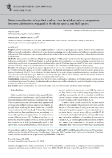 Motor coordination of eye-foot and ear-foot in adolescents: a comparison between adolescents engaged in rhythmic sports and ball sports