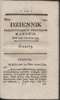 Dziennik Patryotycznych Politykow w Lwowie. R. 1795 nr 141