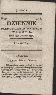 Dziennik Patryotycznych Politykow w Lwowie. R. 1795 Nr 142