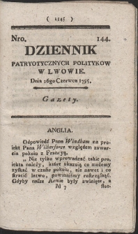 Dziennik Patryotycznych Politykow w Lwowie. R. 1795 Nr 144