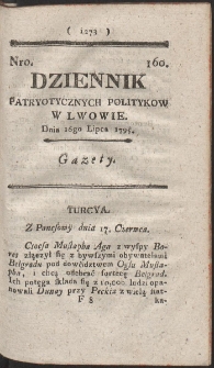 Dziennik Patryotycznych Politykow w Lwowie. R. 1795 Nr 160