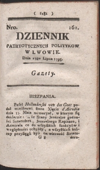 Dziennik Patryotycznych Politykow w Lwowie. R. 1795 Nr 161