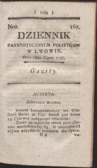 Dziennik Patryotycznych Politykow w Lwowie. R. 1795 Nr 162