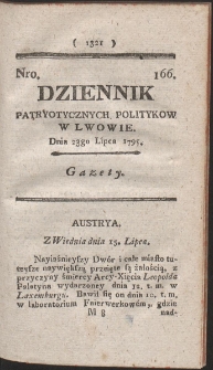 Dziennik Patryotycznych Politykow w Lwowie. R. 1795 Nr 166