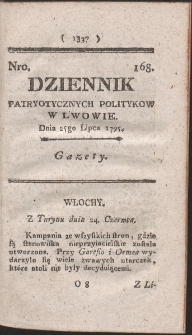 Dziennik Patryotycznych Politykow w Lwowie. R. 1795 Nr 168