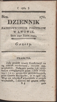 Dziennik Patryotycznych Politykow w Lwowie. R. 1795 Nr 172