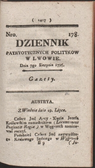Dziennik Patryotycznych Politykow w Lwowie. R. 1795 Nr 178