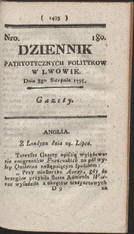 Dziennik Patryotycznych Politykow w Lwowie. R. 1795 Nr 180