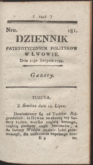 Dziennik Patryotycznych Politykow w Lwowie. R. 1795 Nr 181