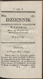Dziennik Patryotycznych Politykow w Lwowie. R. 1795 Nr 182