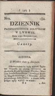 Dziennik Patryotycznych Politykow w Lwowie. R. 1795 Nr 184