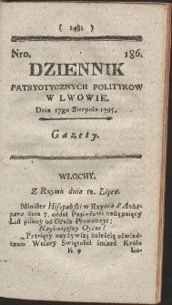 Dziennik Patryotycznych Politykow w Lwowie. R. 1795 Nr 186