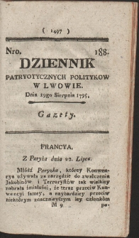 Dziennik Patryotycznych Politykow w Lwowie. R. 1795 Nr 188