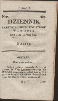 Dziennik Patryotycznych Politykow w Lwowie. R. 1795 Nr 189