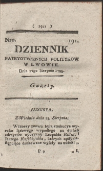 Dziennik Patryotycznych Politykow w Lwowie. R. 1795 Nr 191