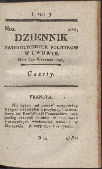 Dziennik Patryotycznych Politykow w Lwowie. R. 1795 Nr 200