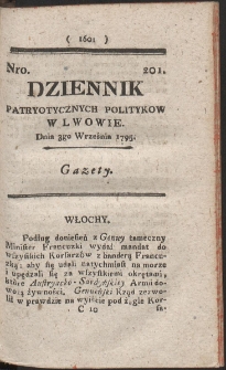 Dziennik Patryotycznych Politykow w Lwowie. R. 1795 Nr 201