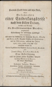Capitain Cooks dritte und letzte Reise, oder Geschichte einer Entdeckungsreise nach dem stillen Ocean [...] Bd. 2