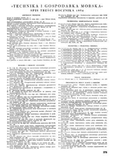 Spis treści rocznika 1954 [Technika i Gospodarka Morska, Rok IV, 1954]