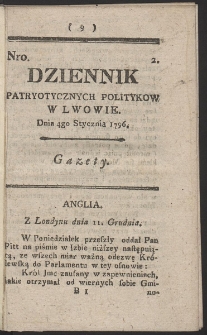Dziennik Patryotycznych Politykow w Lwowie. R. 1796 Nr 2