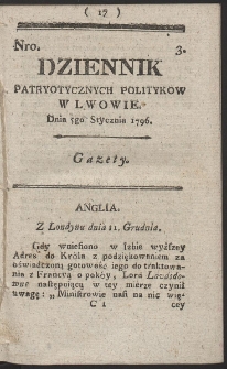 Dziennik Patryotycznych Politykow w Lwowie. R. 1796 Nr 3