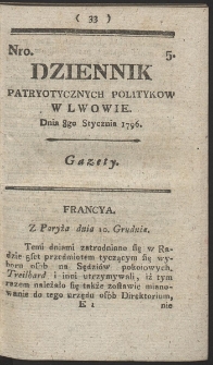 Dziennik Patryotycznych Politykow w Lwowie. R. 1796 Nr 5