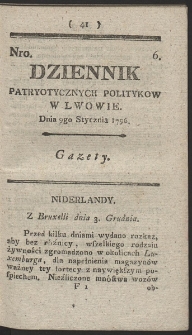 Dziennik Patryotycznych Politykow w Lwowie. R. 1796 Nr 6