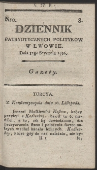 Dziennik Patryotycznych Politykow w Lwowie. R. 1796 Nr 8