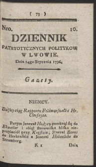 Dziennik Patryotycznych Politykow w Lwowie. R. 1796 Nr 10