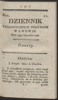 Dziennik Patryotycznych Politykow w Lwowie. R. 1796 Nr 11