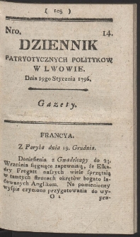 Dziennik Patryotycznych Politykow w Lwowie. R. 1796 Nr 14