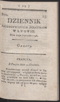 Dziennik Patryotycznych Politykow w Lwowie. R. 1796 Nr 15
