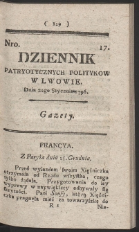 Dziennik Patryotycznych Politykow w Lwowie. R. 1796 Nr 17