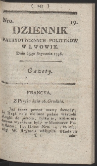 Dziennik Patryotycznych Politykow w Lwowie. R. 1796 Nr 19