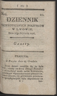 Dziennik Patryotycznych Politykow w Lwowie. R. 1796 Nr 20