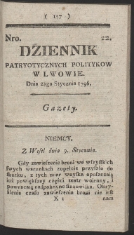 Dziennik Patryotycznych Politykow w Lwowie. R. 1796 Nr 22