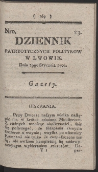 Dziennik Patryotycznych Politykow w Lwowie. R. 1796 Nr 23