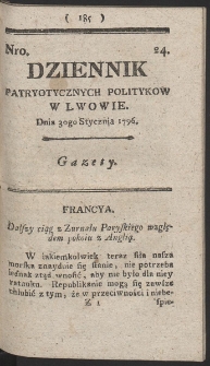 Dziennik Patryotycznych Politykow w Lwowie. R. 1796 Nr 24