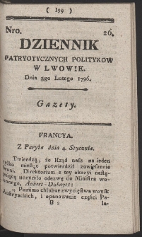 Dziennik Patryotycznych Politykow w Lwowie. R. 1796 Nr 26